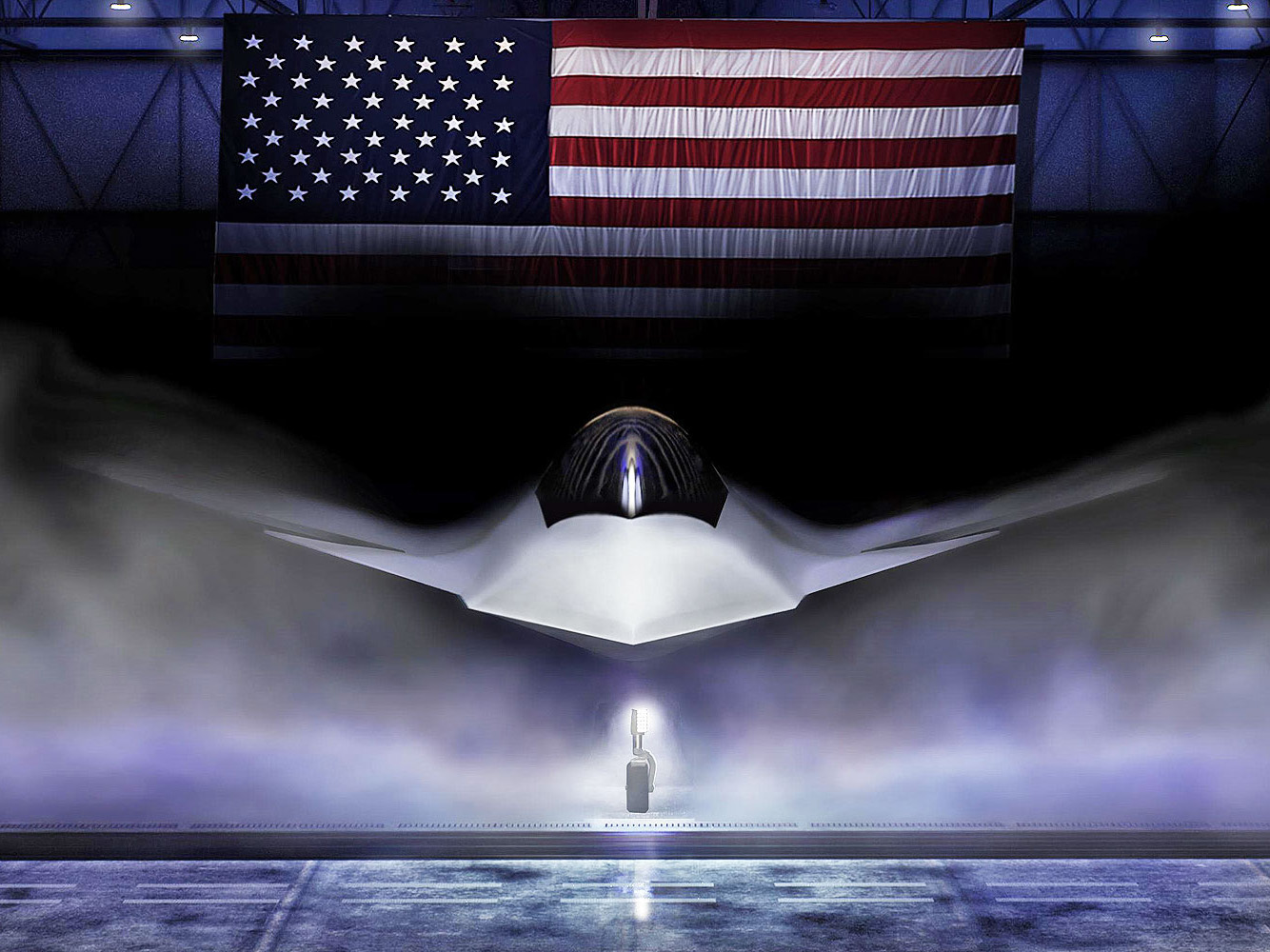 Imagem do caça F-47 em voo, projetado para operações militares avançadas e estratégias de defesa global.