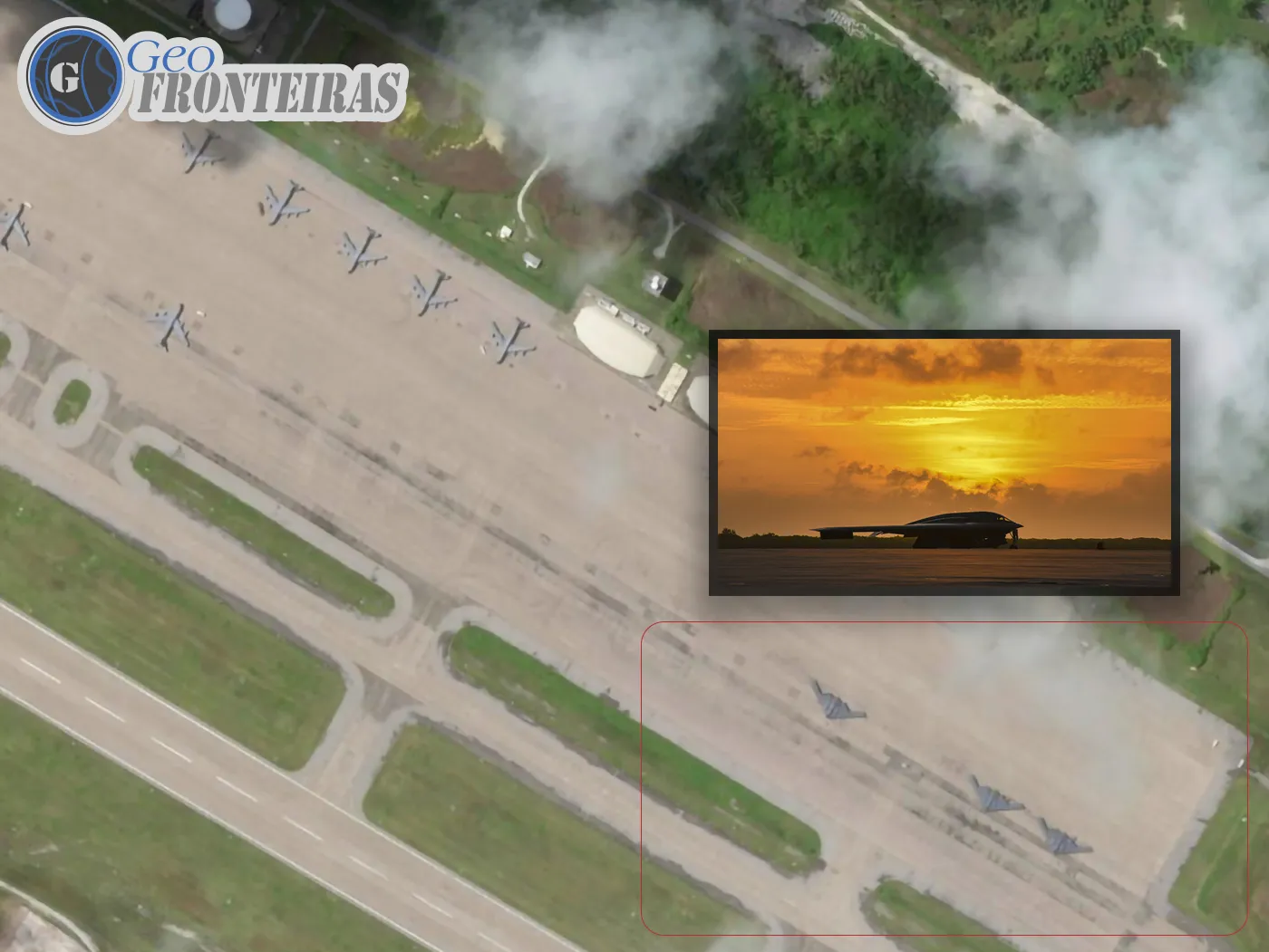 Bombardeiro B-2 Spirit estacionado na base aérea de Diego Garcia