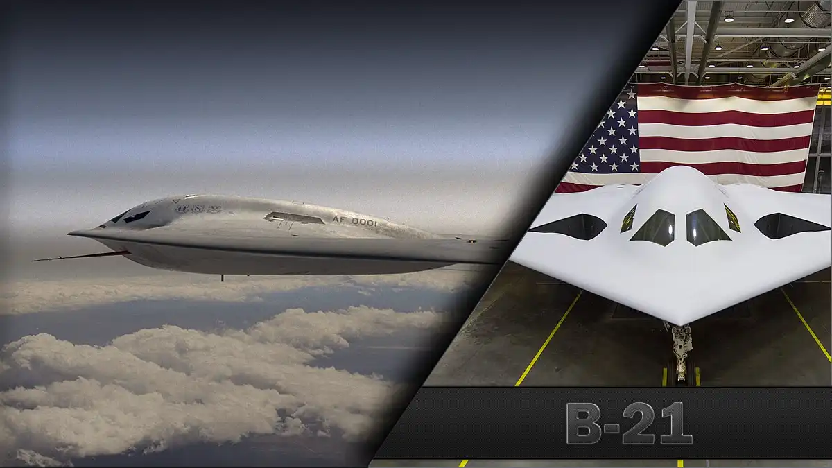 B-21 Raider em voo durante teste, substituindo o B-2 Spirit